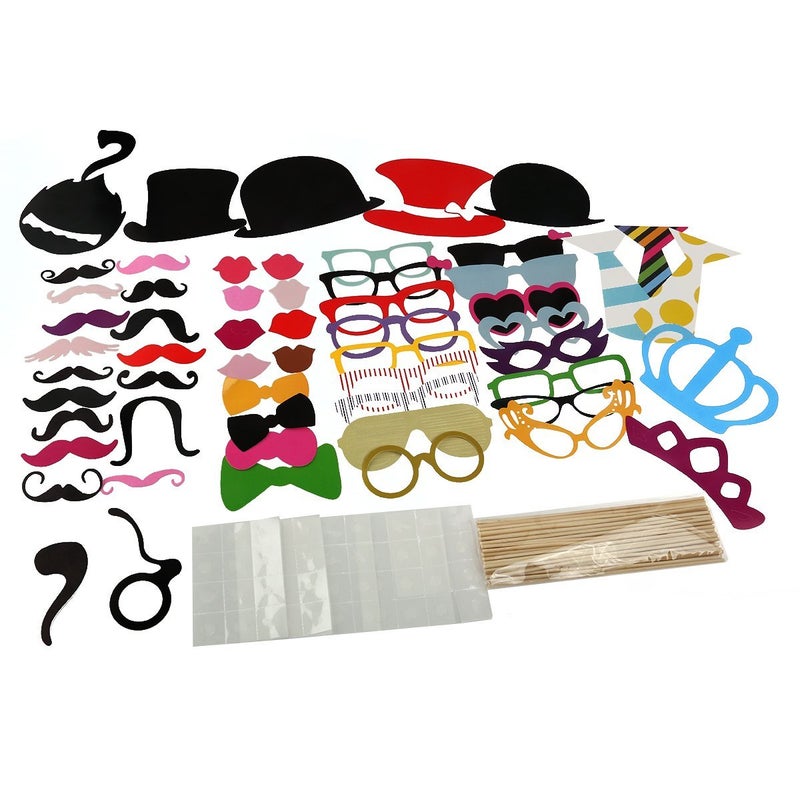 Tinksky Photo Booth Props 60 piece DIY Kit for Wedding Party Reunions Birthdays Photobooth Dress-up Accessories & Party Favors, Costumes with Mustache on a stick, Hats, Glasses, Mouth, Bowler, Bowties - Image 2